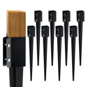 VEVOR Fence Post Anchor Ground Spike, 8 Pack 36 x 4 x 4 Inches Outer Diameter (Inner Diameter 3.5 x3.5 Inches), Metal Black Powder Coated Post Stake Ground, for Mailbox Deck Garden Railing