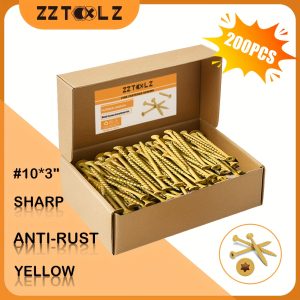 200pcs Heavy-Duty Anti-Rust Deck Screws #10x3 Inch - Torxu002FStar Drive Wood Screws with Epoxy Coating, Yellow Zinc Coated Outdooru002F Use, Partially Threaded Right-Hand for Fencing, Decking, Trim, Durable Wood Fasteners (200pcs)