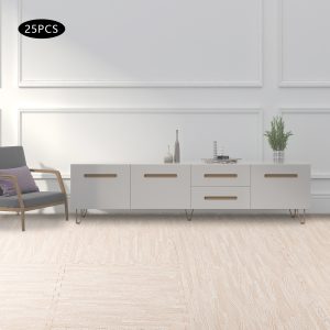 25pcs 24x24 Inch White Wood Grain Anti-Fatigue Floor Mats - Interlocking EVA Foam Tiles with Border, Soft Comfort Standing, Easy Click Installation, Durable PE Hybrid Foam for Home Office Kitchen Bathroom, Bathroom Floor Mats, Comfortable Standing, Modern Flooring