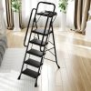 TOOLF Sturdy Steel 5 Step Ladder, Folding Step Stool With Handrail, Anti-Slip Wide Pedals, Safe-Lock Design, Pass 800lbs Load Testing, Portable Ladder For Multi-Purpose In Home, Kitchen