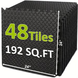 24u002F48pcs Exercise Equipment Mats, 24'' X 24'' EVA Foam Floor Mats, Interlocking Gym Flooring for Home Gym, Protective Workout Mat, Black