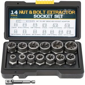 15pcs Nut Extractor Set - 13pcs Bolt & Nut Remover Kit With Removal Bar & 1u002F4