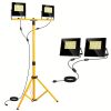 LED Work Lights With 24000 Lumen Stand, Floodlight Work Light 2 Adjustable Head Work Light Two Lights With Independent Switches 16FT Tripod Stand Suitable For Lighting In Various Places