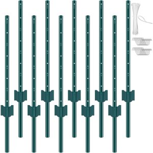 VEVOR 3u002F4u002F5u002F6u002F7 Ft Fence Post 6u002F10 Pack T-Post Heavy Duty Metal Fence Posts Green