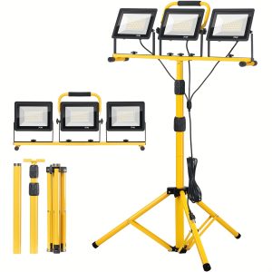21600 Lumens LED Work Light (with Stand) - IP66 Waterproof 216PCS 1W High Brightness LED 3-Head Portable Work Light With 16.5ft Power Cord (with Plug Protector) Tripod Work Light For Workshop, Garage, Construction Site, Commercial Lighting Purposes.