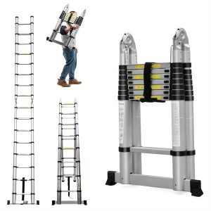 16.5ft Aluminum Telescoping Ladder With Stabilizer Bar Retractable A-Type Ladders Compact Easy To Carry For Workshop RV Camper Boat Roof Work Office Garage DIY Builder Supplies