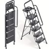 TOOLF 5 Step Ladder, Folding Step Stool with Safe-Lock Design, 500 Lbs Sturdy Steel Ladder with Tool Platform, Wide Anti-Slip Pedal, Convenient Handrail for Household And Kitchen, Black