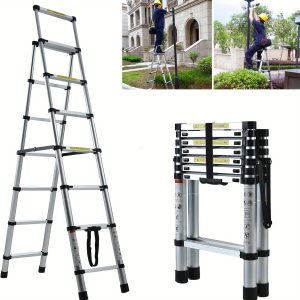 6+7 Telescopic Stepladder Aluminum Portable Folding Ladders Heavy Duty 150KG Load Capacity For Home Kitchen Outdoor (2m+2.3mu002F6.6ft + 7.5ft)