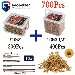 700pcs #10 Heavy-Duty Wood Screws Kit, #10 X 3