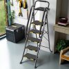 KINGRACK 5 Step Folding Ladder With Handrails & Tool Platform, Heavy-Duty Steel Ladder For Home, Outdoor & Garage, 800 LBS Capacity, Black
