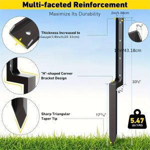 6 Piece Fence Post Repair Kit, Thickened Fence Post Repair Stakes, Heavy Duty Steel Fence Post Anchors For Fixing Leaning Or Broken Wood Fence Posts (6 Pack, Black), Suitable For Farm Yard Use.