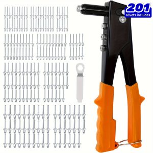4-in-1 Hand Riveter Gun Kit with 200 Rivets - Versatile Pop Rivet Tool for Metal, Includes 5 Sizes (3u002F32